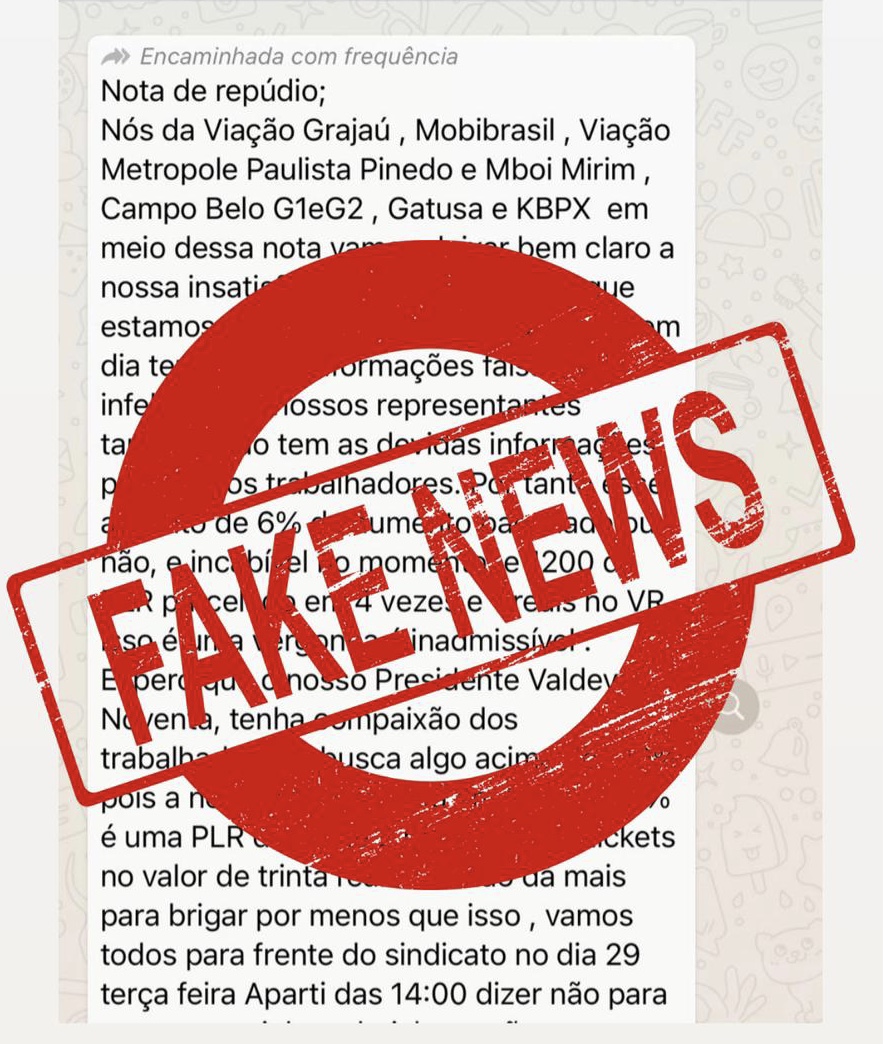 FAKE NEWS. CUIDADO!!! - SindMotoristas